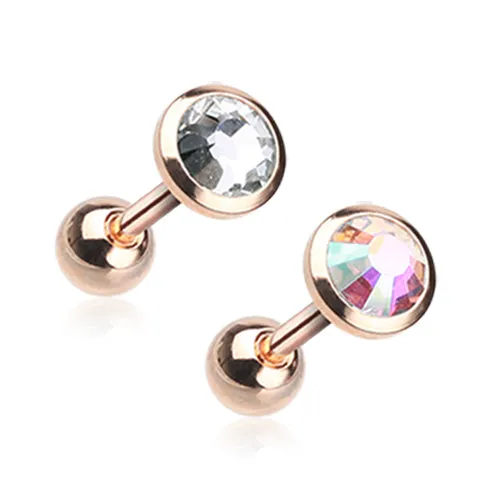 Classic Bezel Stud Body Jewellery with Rose Gold Plating. Labret, Monroe, Tragus and Cartilage Earrings.