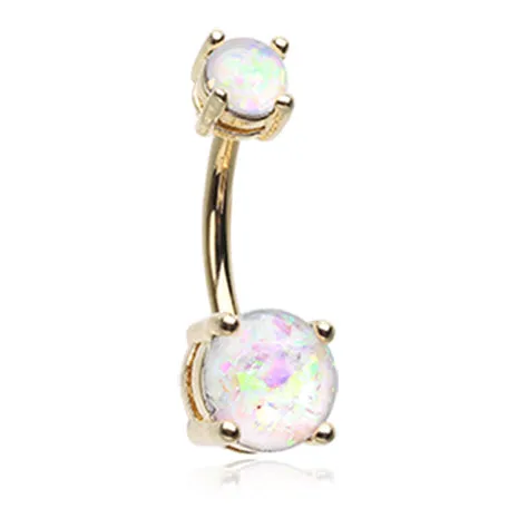 Classic Prong Opal Gleam Belly Rings in Gold