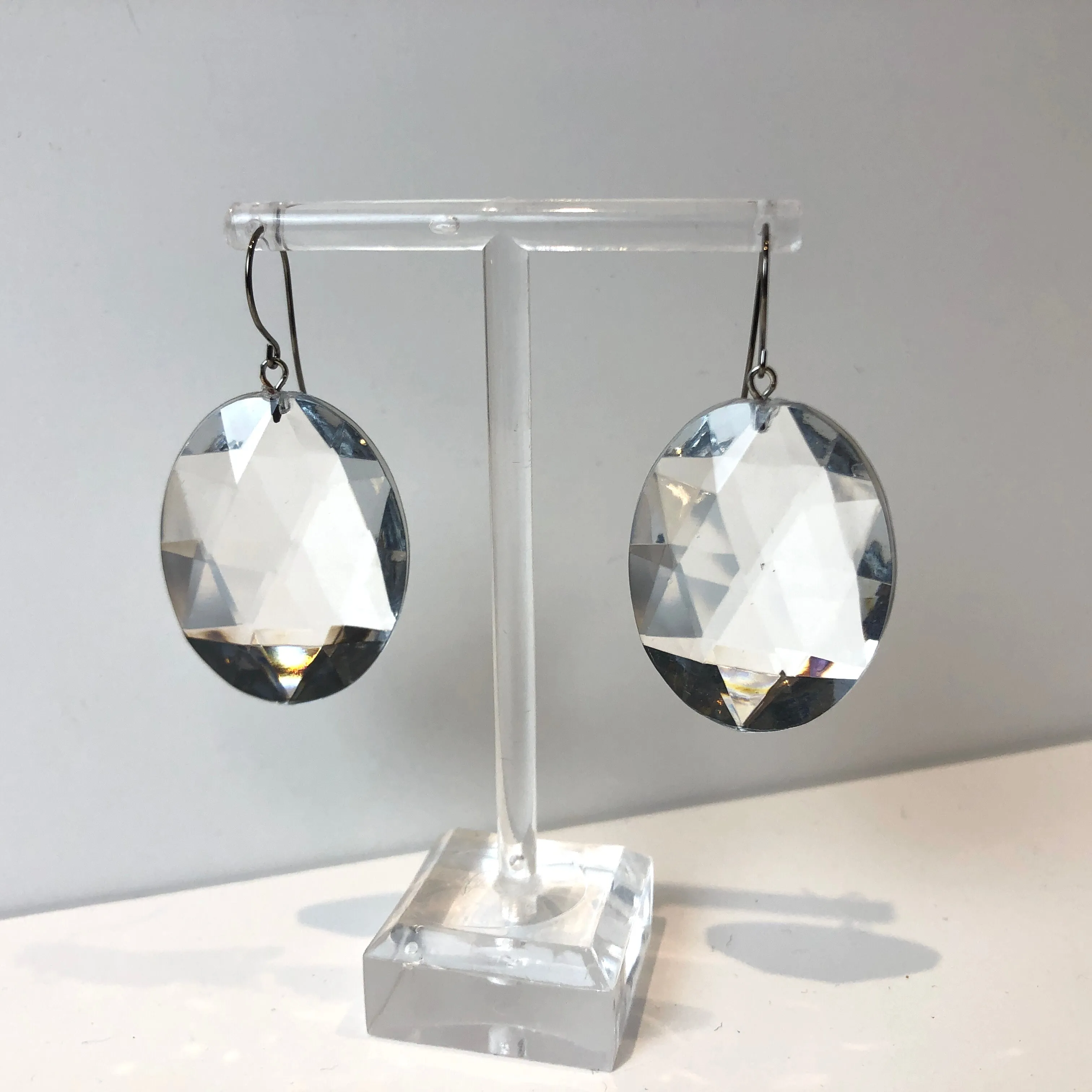 Clear Faceted Oval Bling Drop Earrings