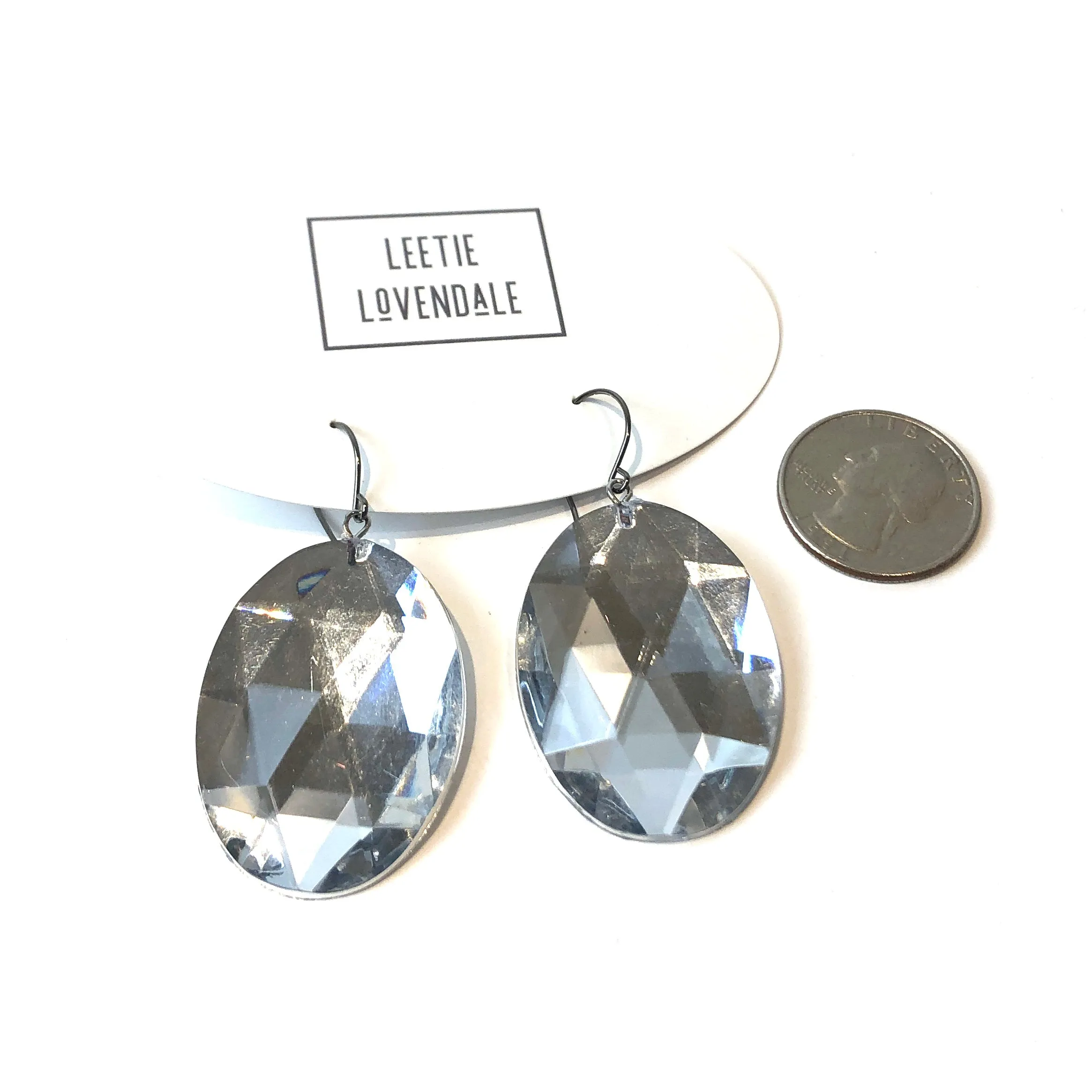 Clear Faceted Oval Bling Drop Earrings