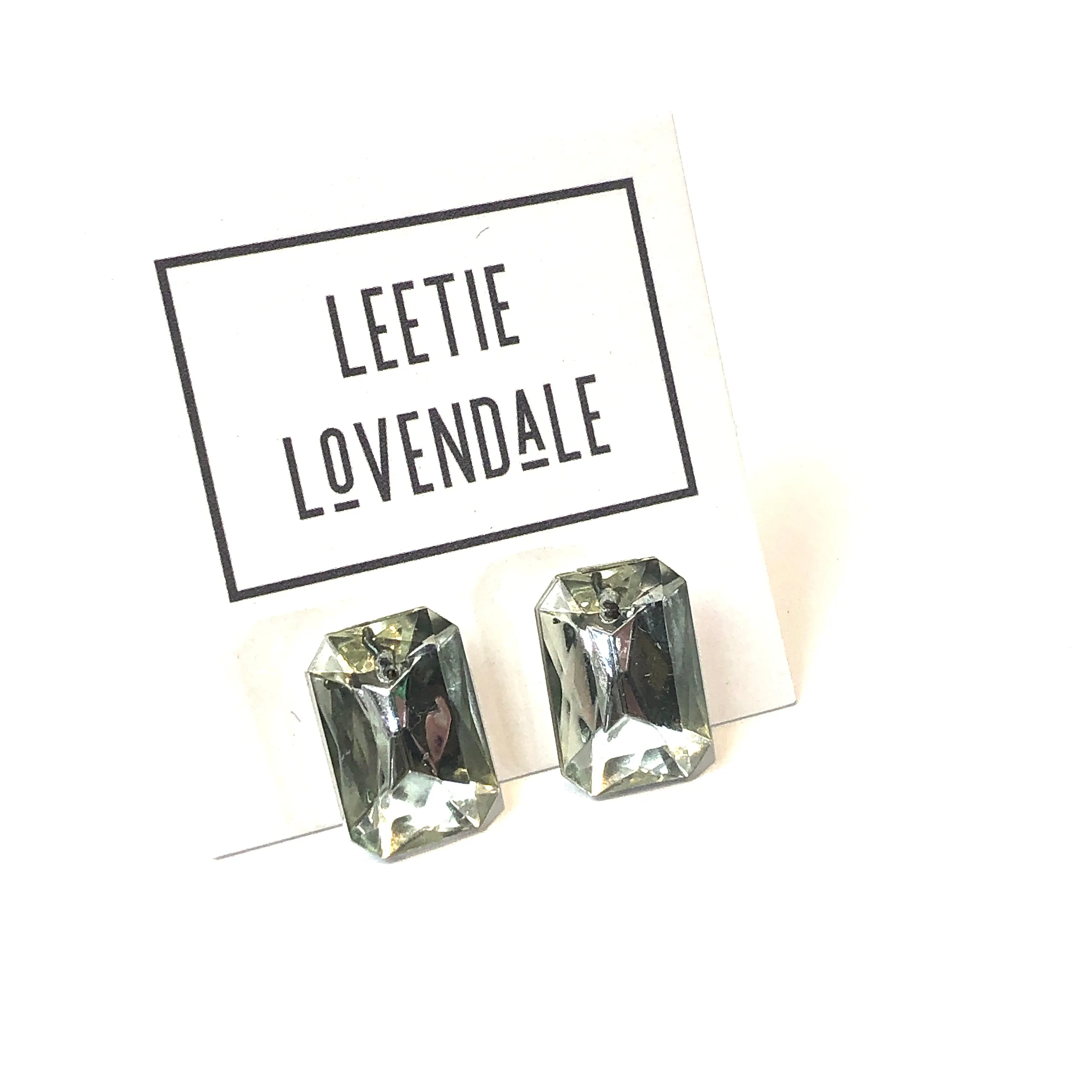 Clear Faceted Rectangle Shine-On Stud Earrings