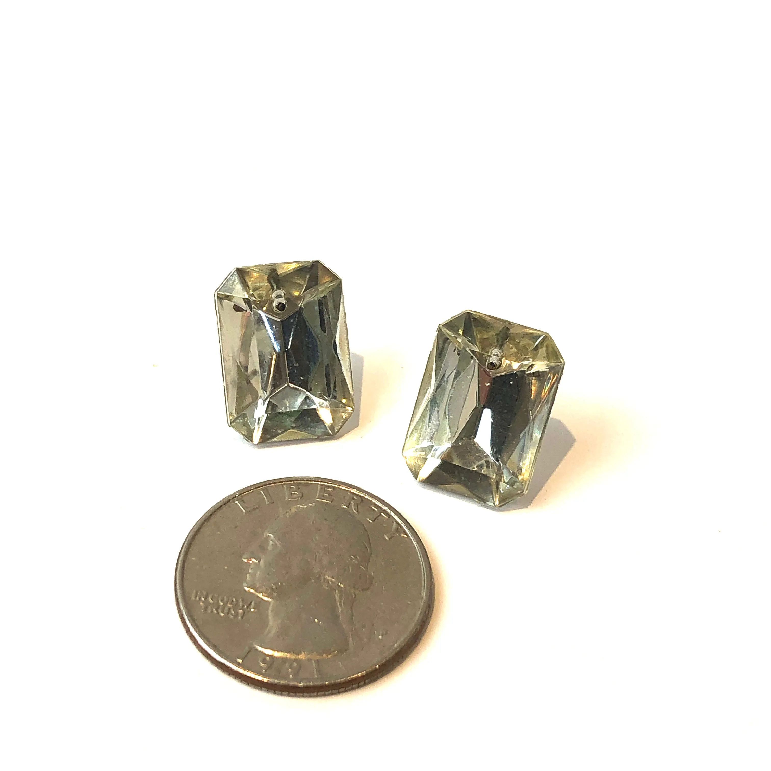 Clear Faceted Rectangle Shine-On Stud Earrings