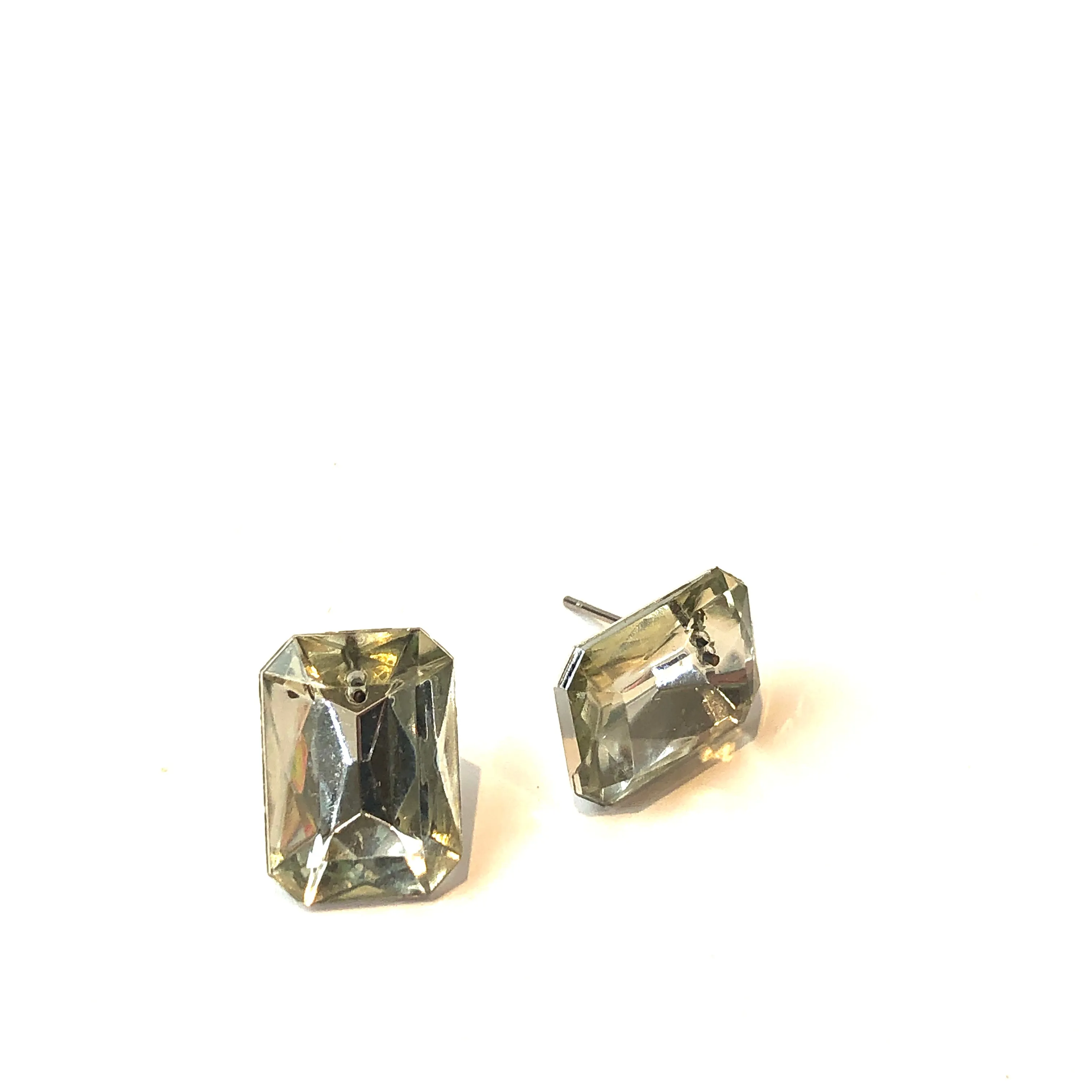 Clear Faceted Rectangle Shine-On Stud Earrings