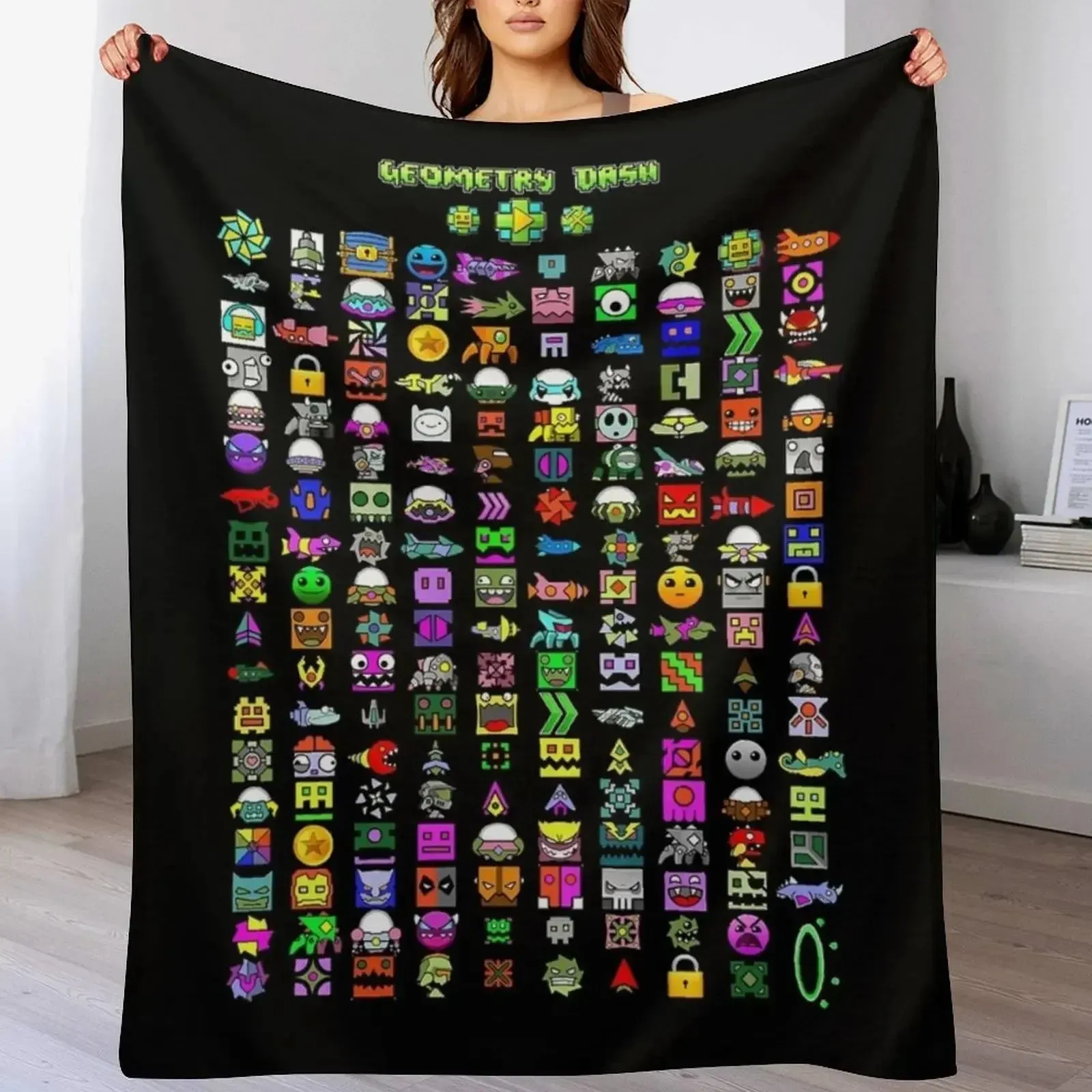 Cozy Geometry Dash Winter Throw Blanket