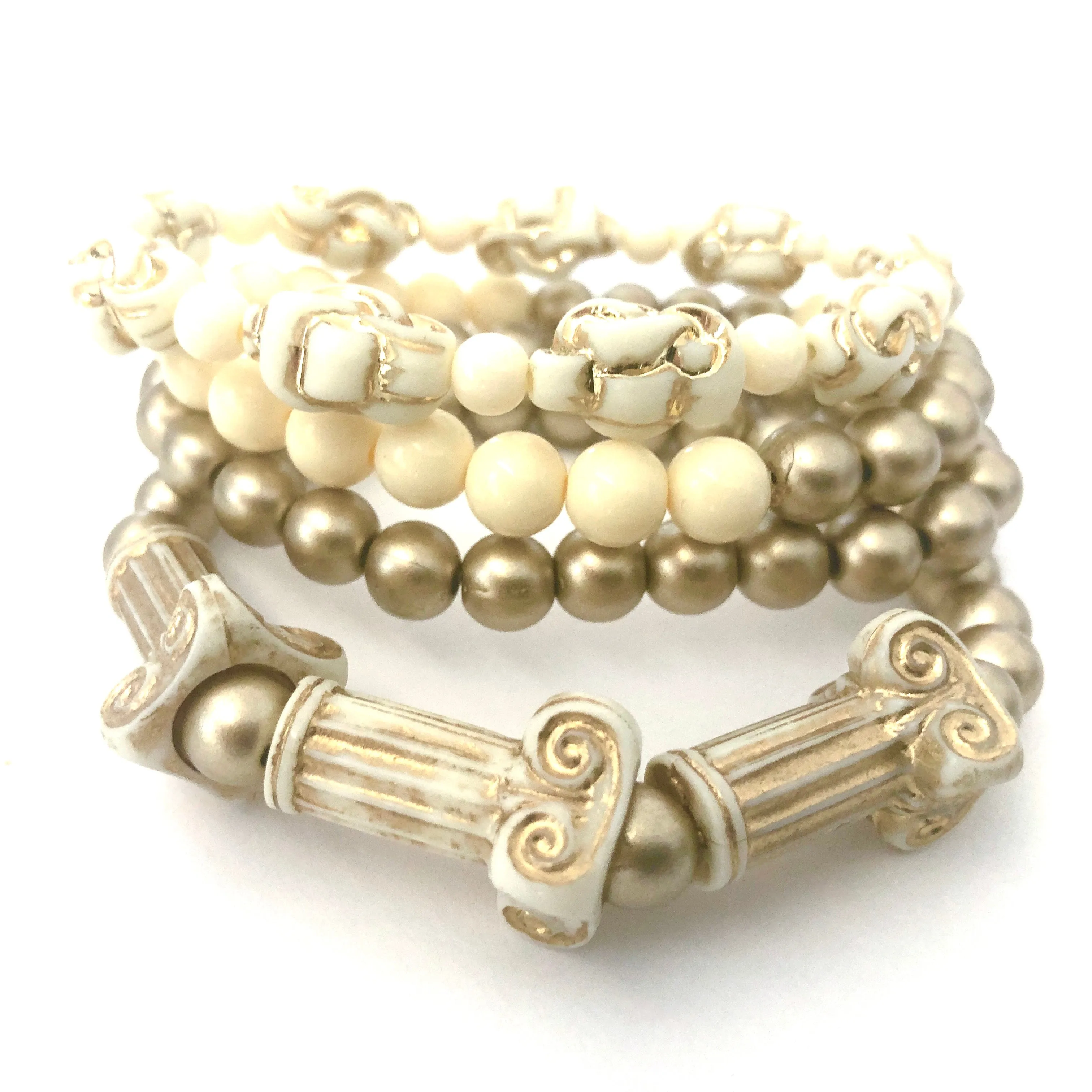 Cream & Golds Architecture Stack & Stretch Bracelets Set