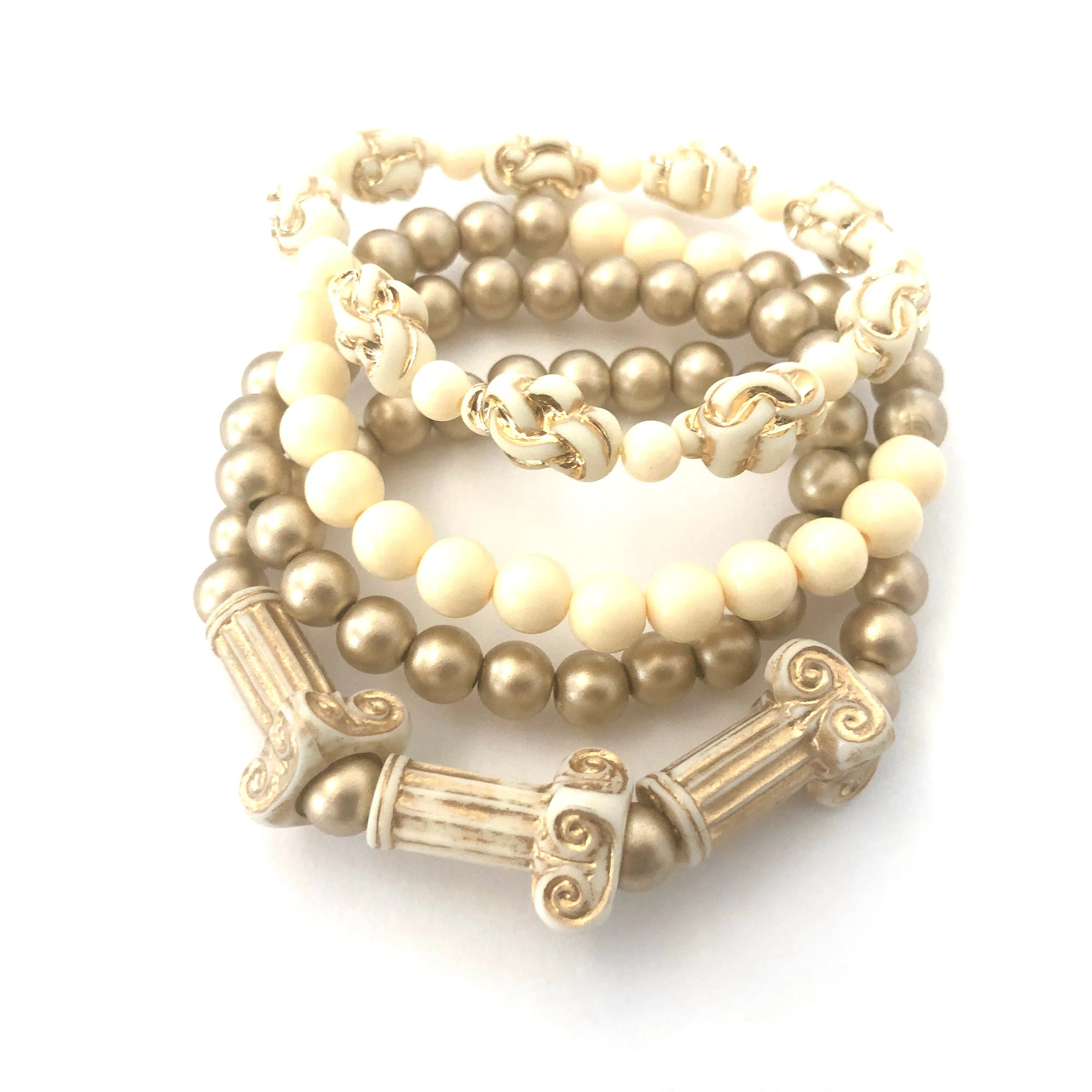 Cream & Golds Architecture Stack & Stretch Bracelets Set