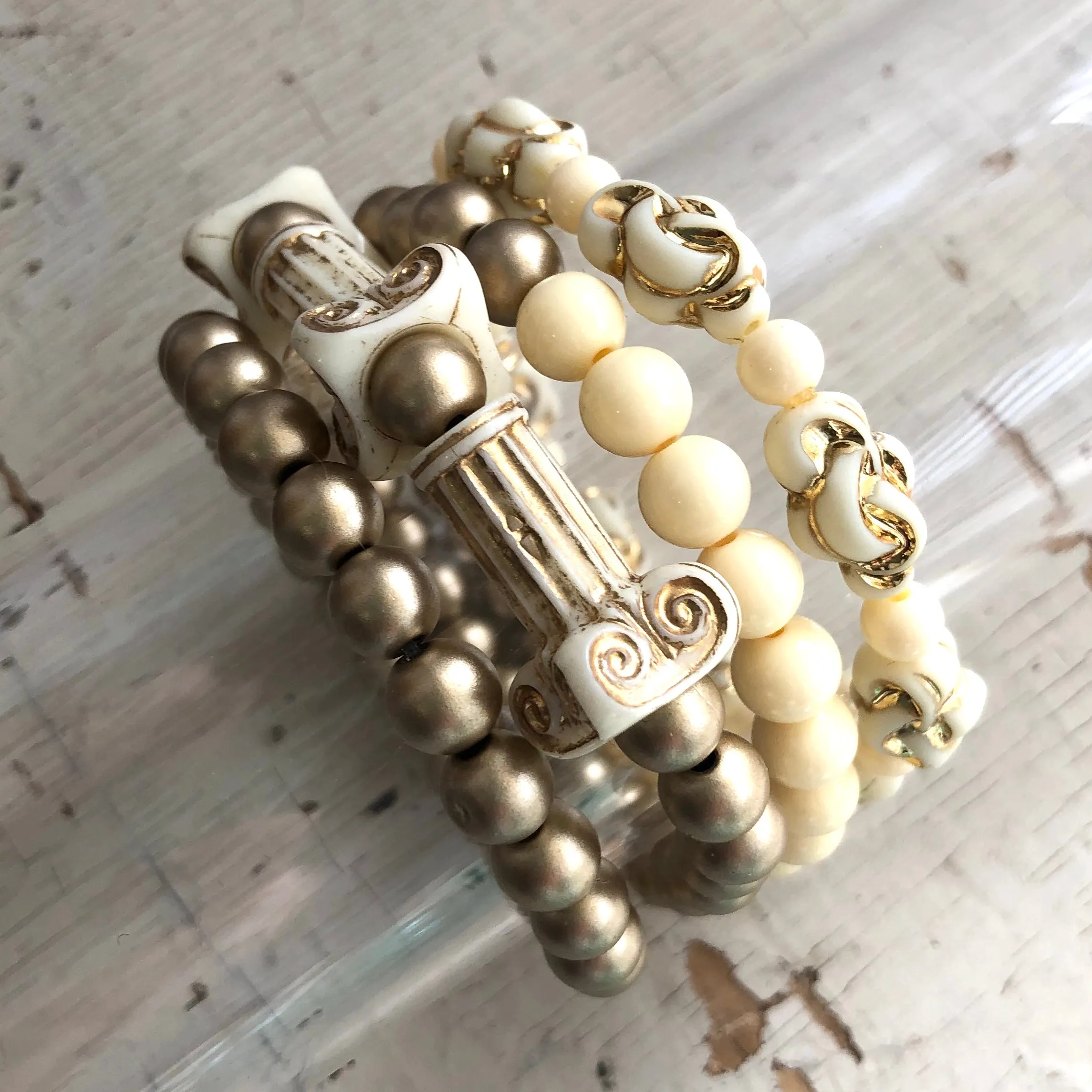 Cream & Golds Architecture Stack & Stretch Bracelets Set