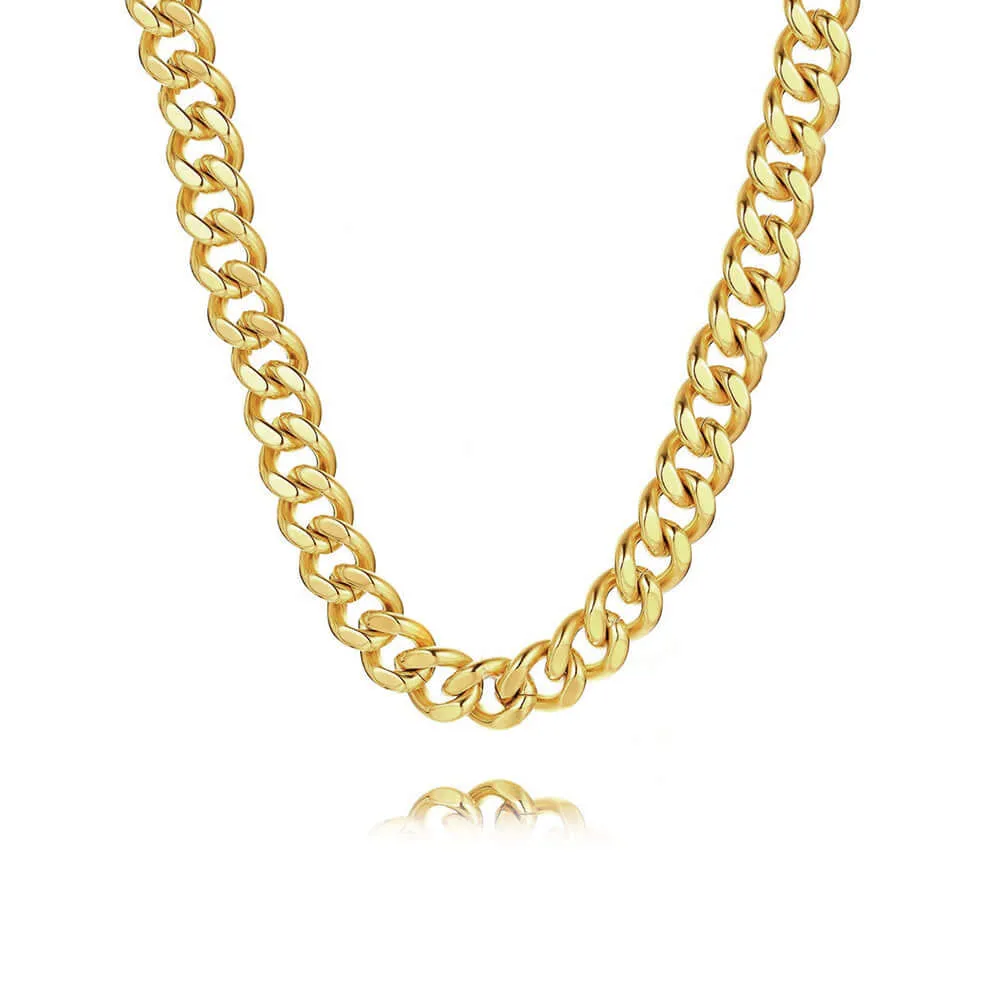 Cuban Chain 12/15mm Width 24K Gold Plated Chain Necklace Chain Bracelet