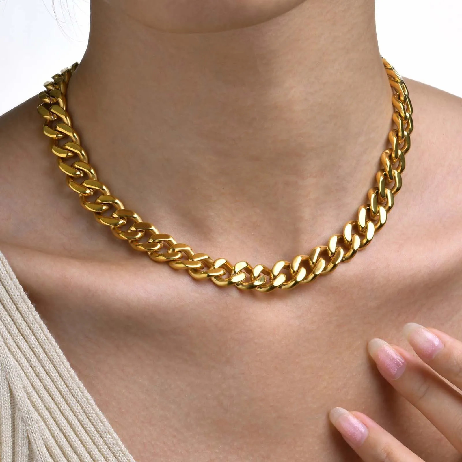 Cuban Chain 12/15mm Width 24K Gold Plated Chain Necklace Chain Bracelet