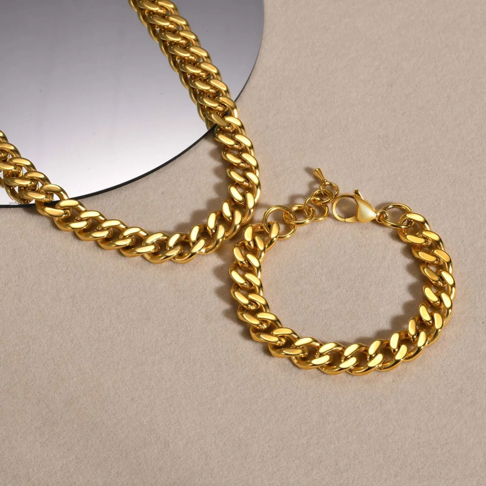 Cuban Chain 12/15mm Width 24K Gold Plated Chain Necklace Chain Bracelet