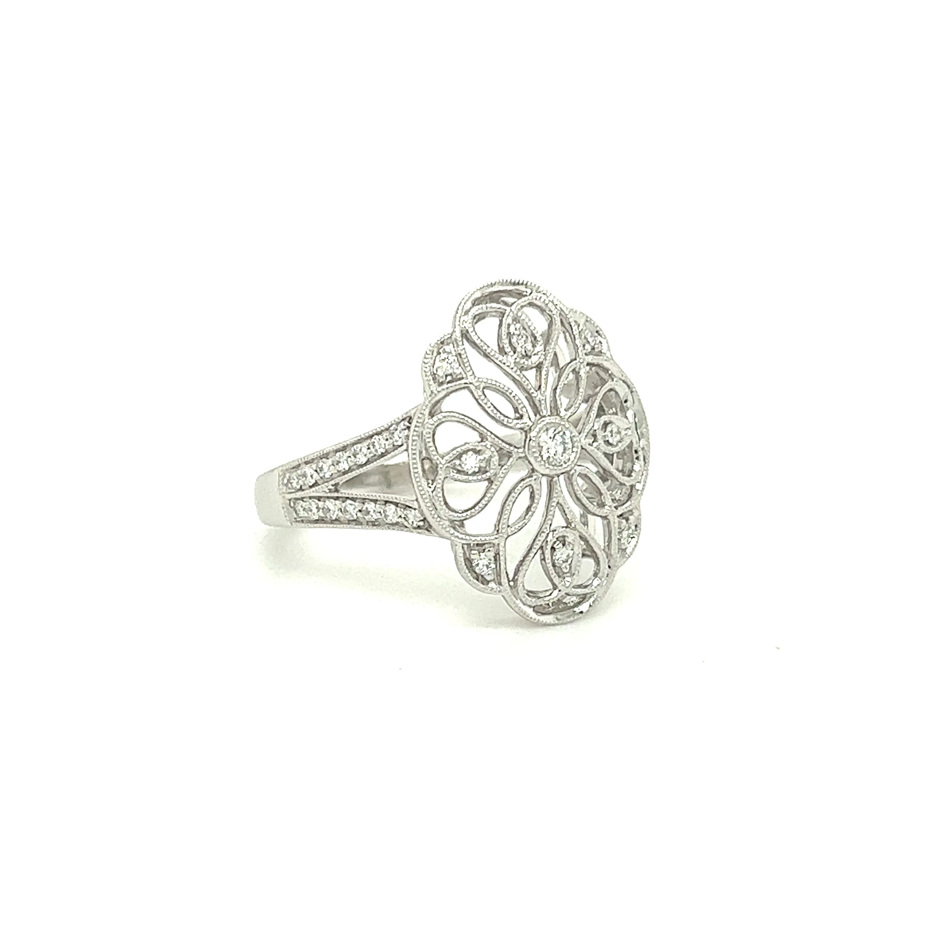 Filigree Diamond Ring with 0.2ctw of Diamonds in 14K White Gold