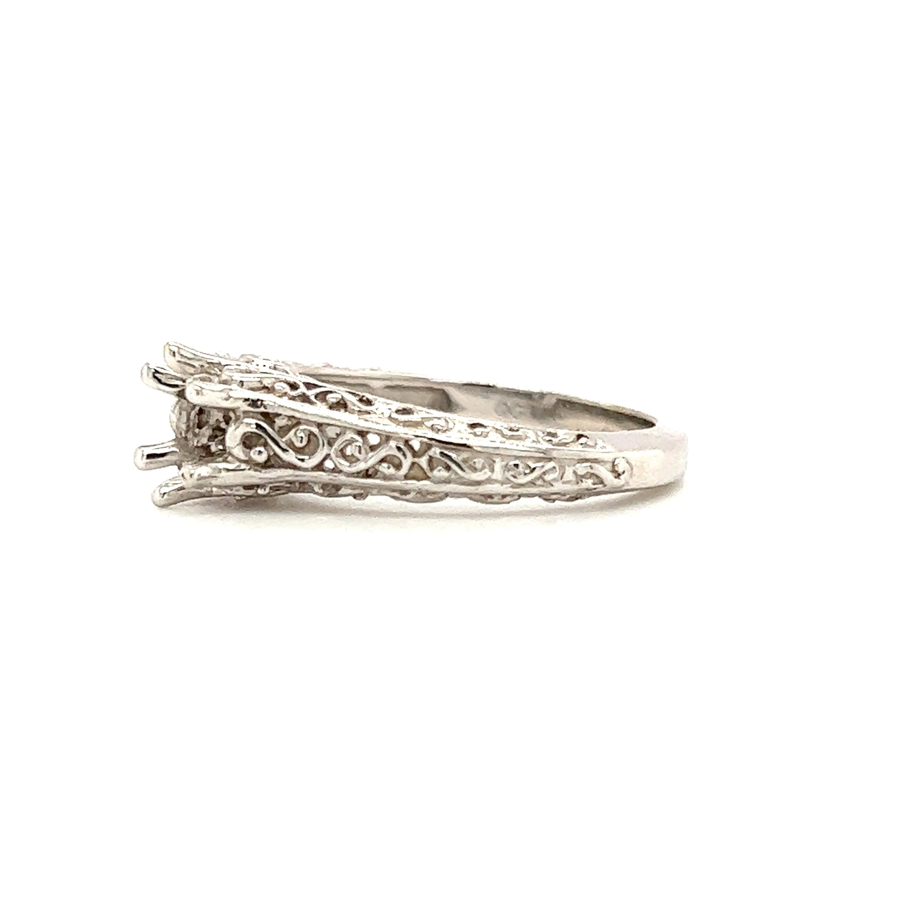 Filigree Ring Setting with Six Prong Head in 14K White Gold