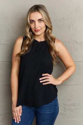 First Glance Sleeveless Neckline Slit Top in Black (MADE IN USA)