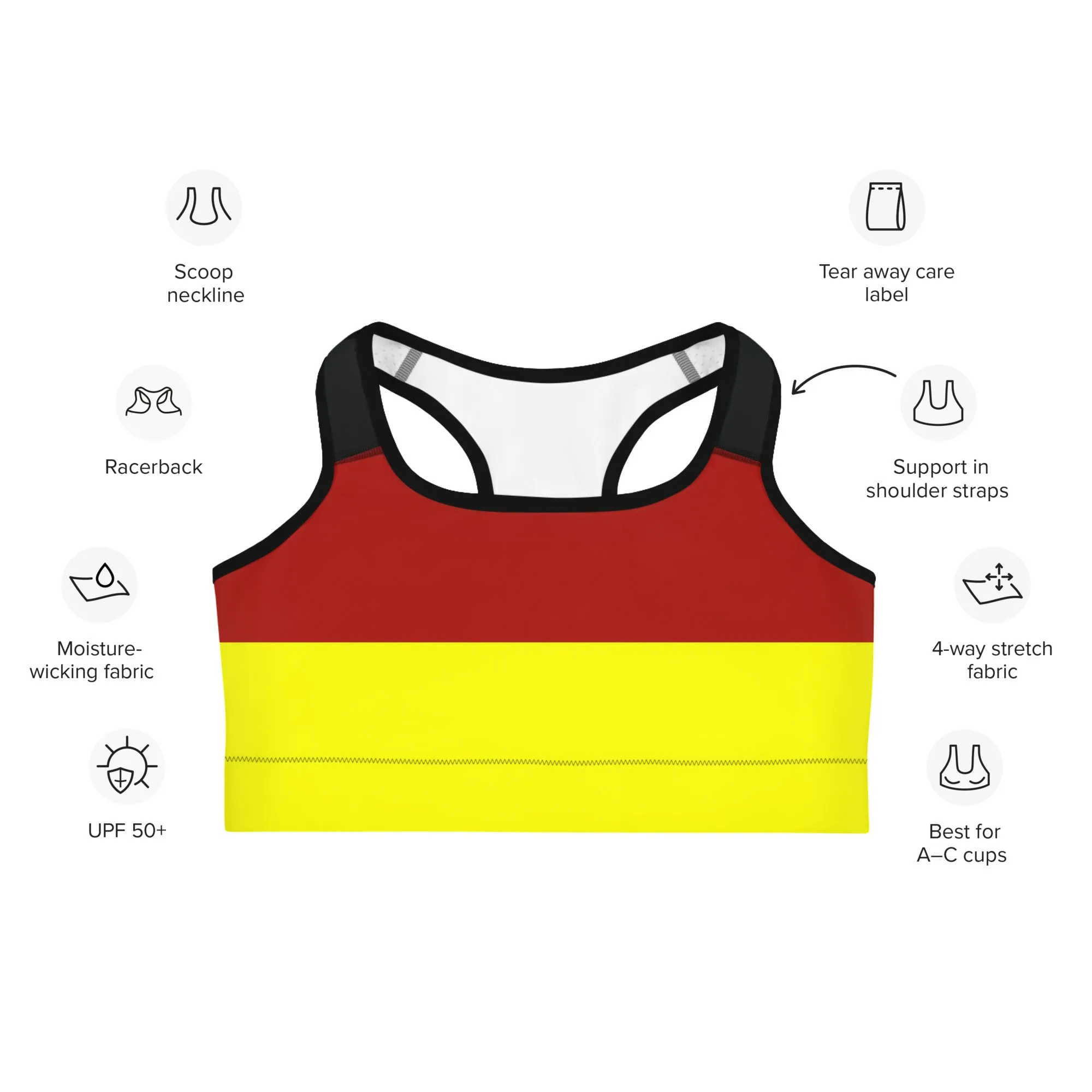 Germany Flag Sports Bra - Moisture-Wicking, Four-Way Stretch, and Double-Layered for Extra Support