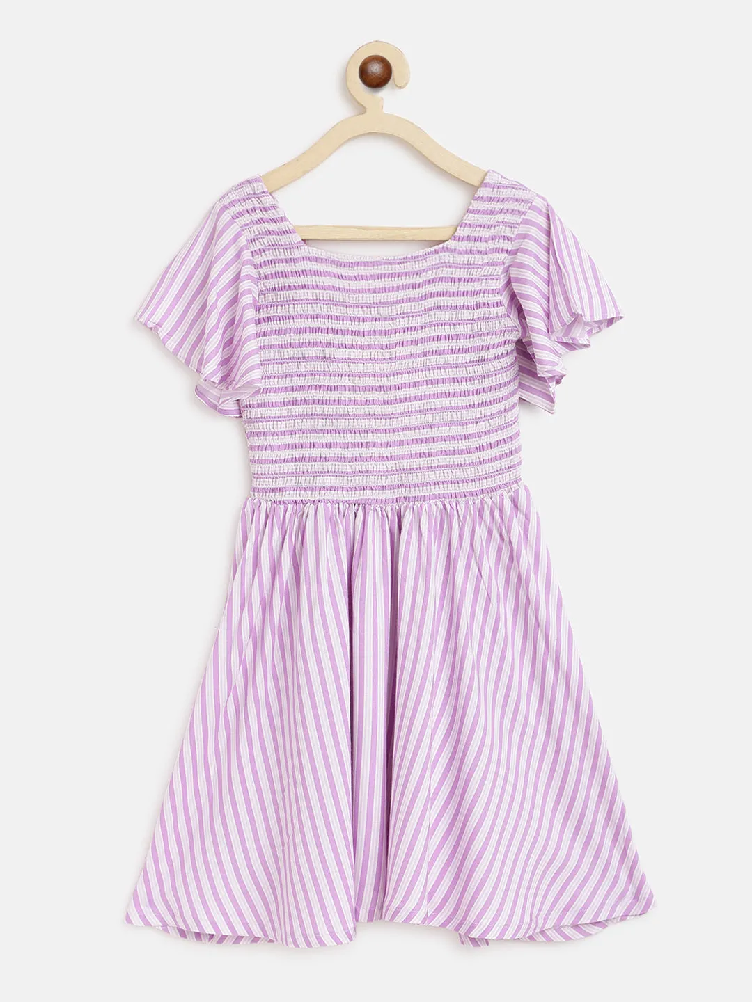 Girls Purple Stripes Cotton Dress