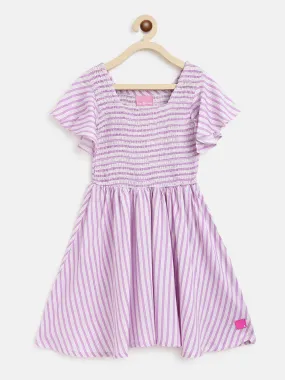 Girls Purple Stripes Cotton Dress