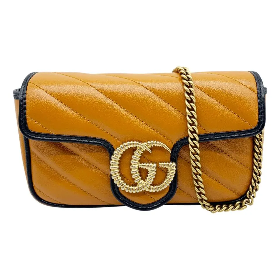 Gucci GG Shoulder Marmont Super Mini Cognac Brown Leather Cross Body Bag