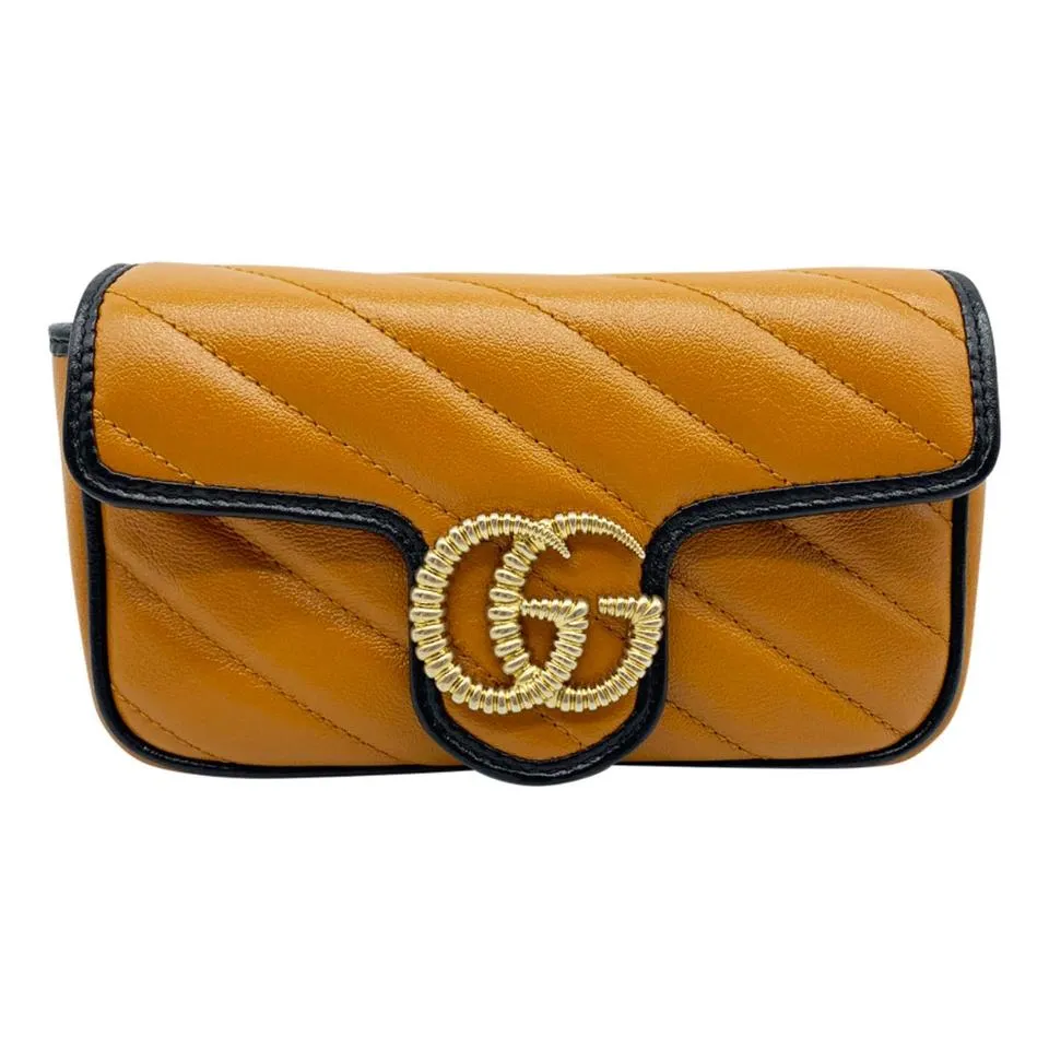 Gucci GG Shoulder Marmont Super Mini Cognac Brown Leather Cross Body Bag