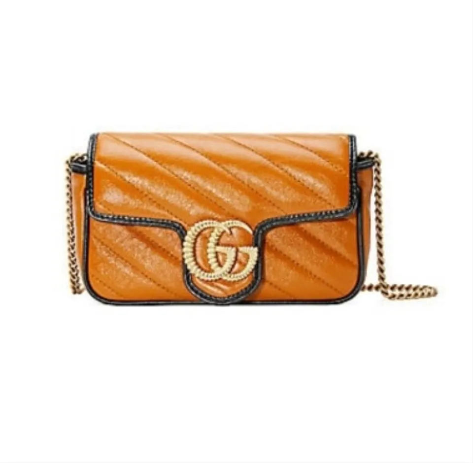 Gucci GG Shoulder Marmont Super Mini Cognac Brown Leather Cross Body Bag