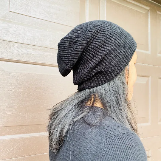 Hand Knit Unisex Fleece Lined Slouchy Hat