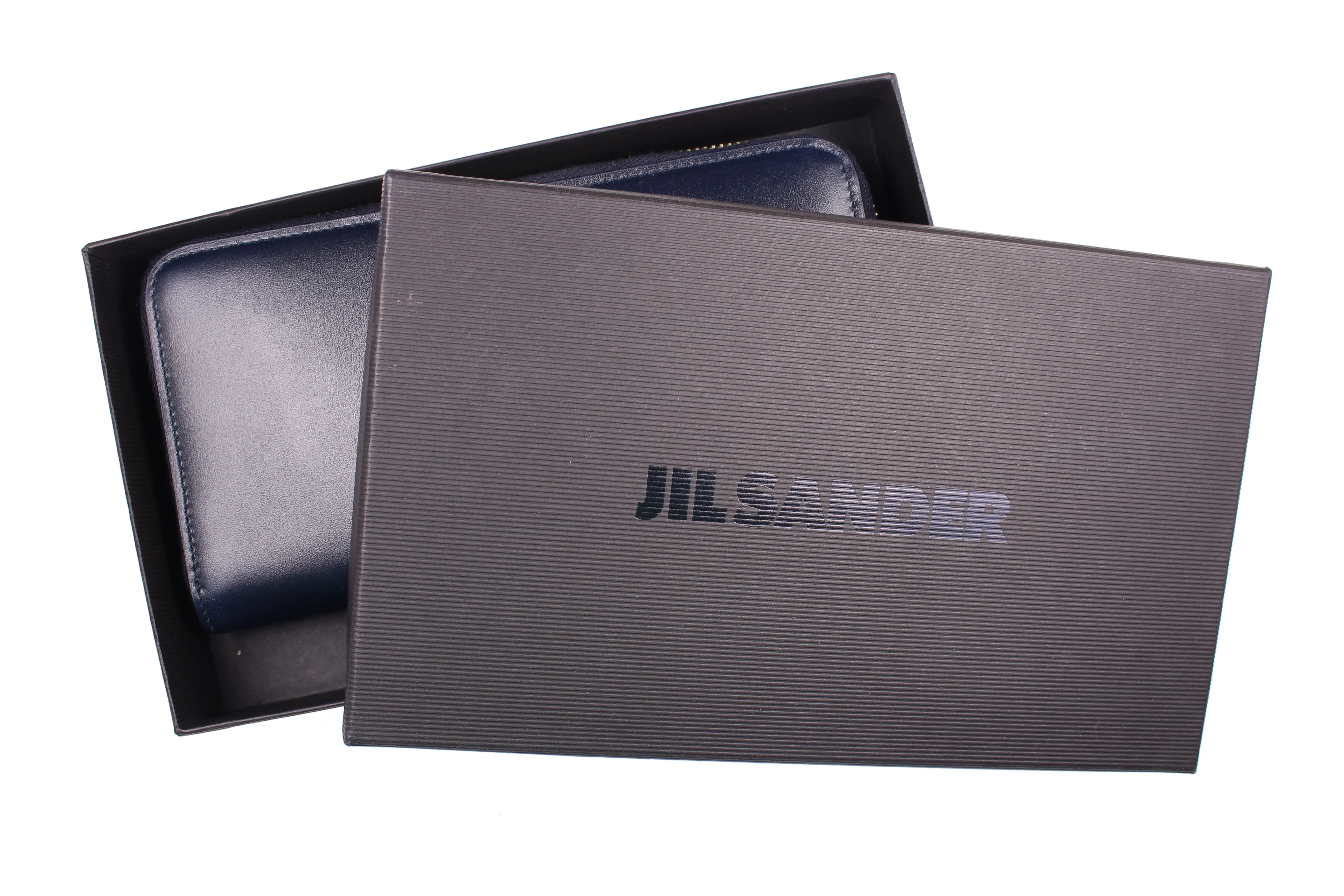 JIL SANDER classic zip-around dark blue leather wallet