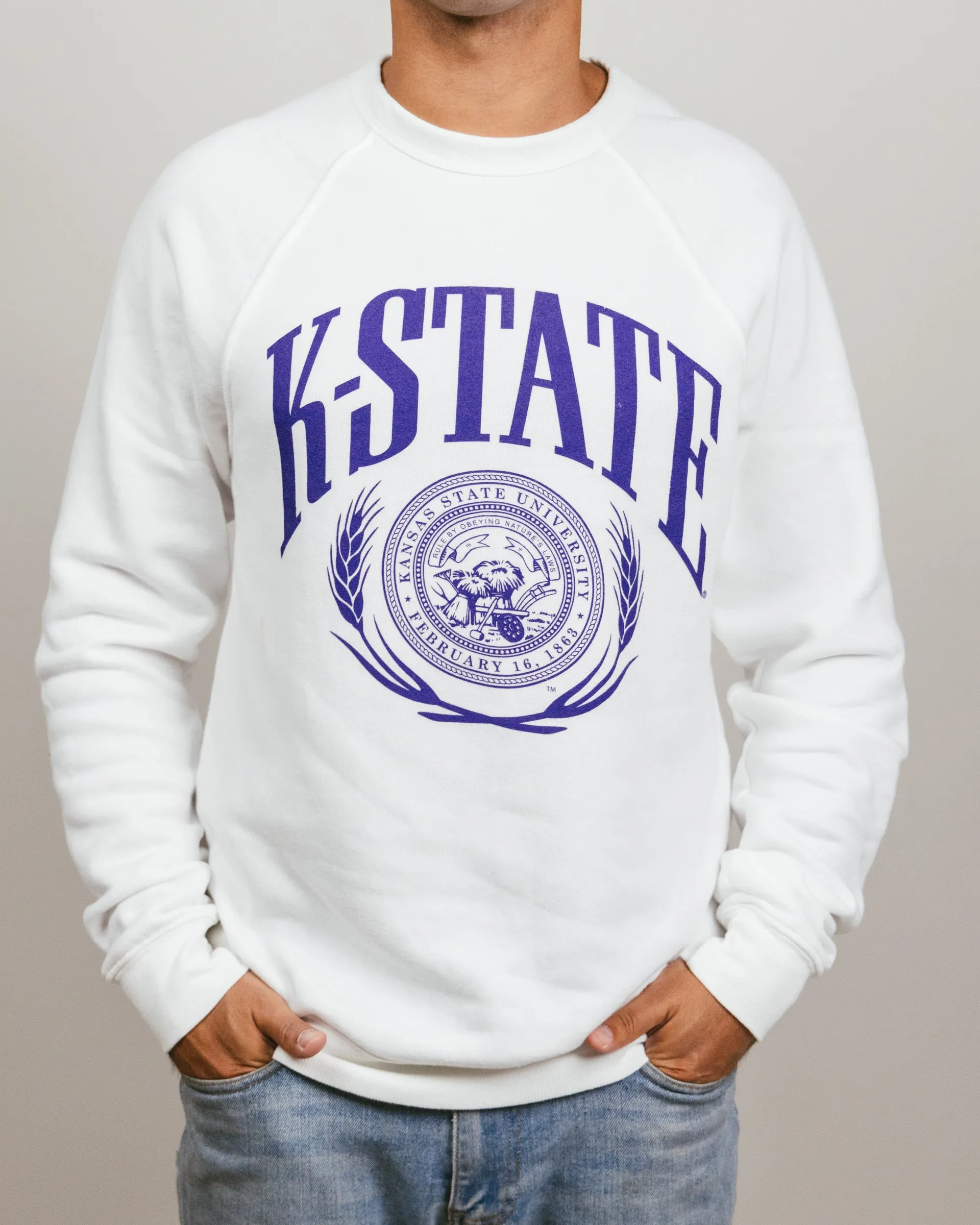 K-State Wildcats Laurel Seal White Crewneck