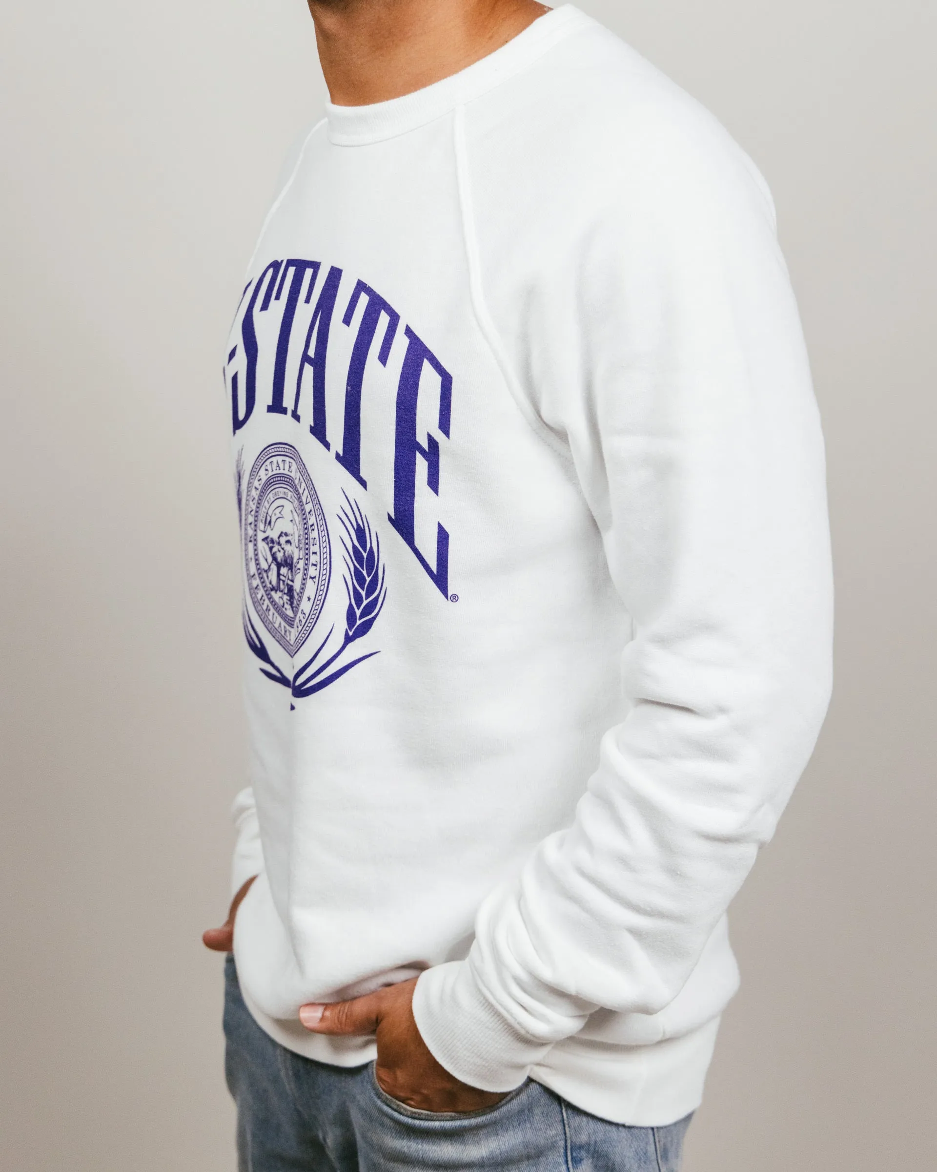 K-State Wildcats Laurel Seal White Crewneck