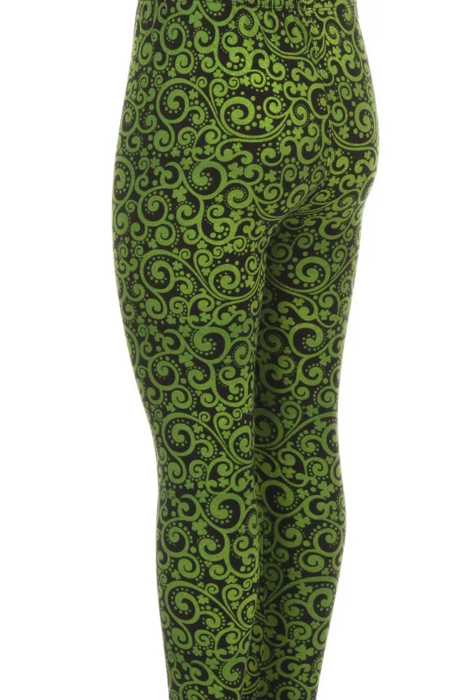 Kid's ST Patrick Green Paisley Pattern Printed Leggings