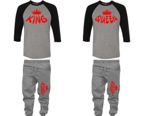 King Queen Couple Baseball Shirt and Jogger Pants, Matching Top Bottom Set