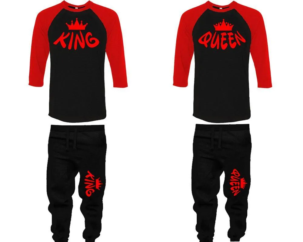 King Queen Couple Baseball Shirt and Jogger Pants, Matching Top Bottom Set