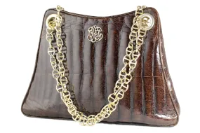 Large brown crocodile skin handbag with chain handle