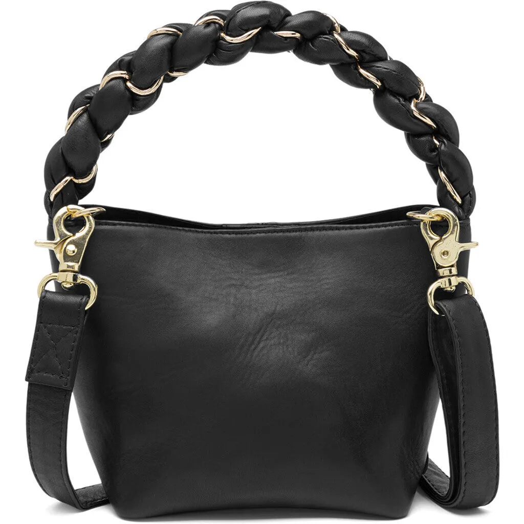 Leather mini bag with hand strap in leather and metal / 15948 - Black (Nero)