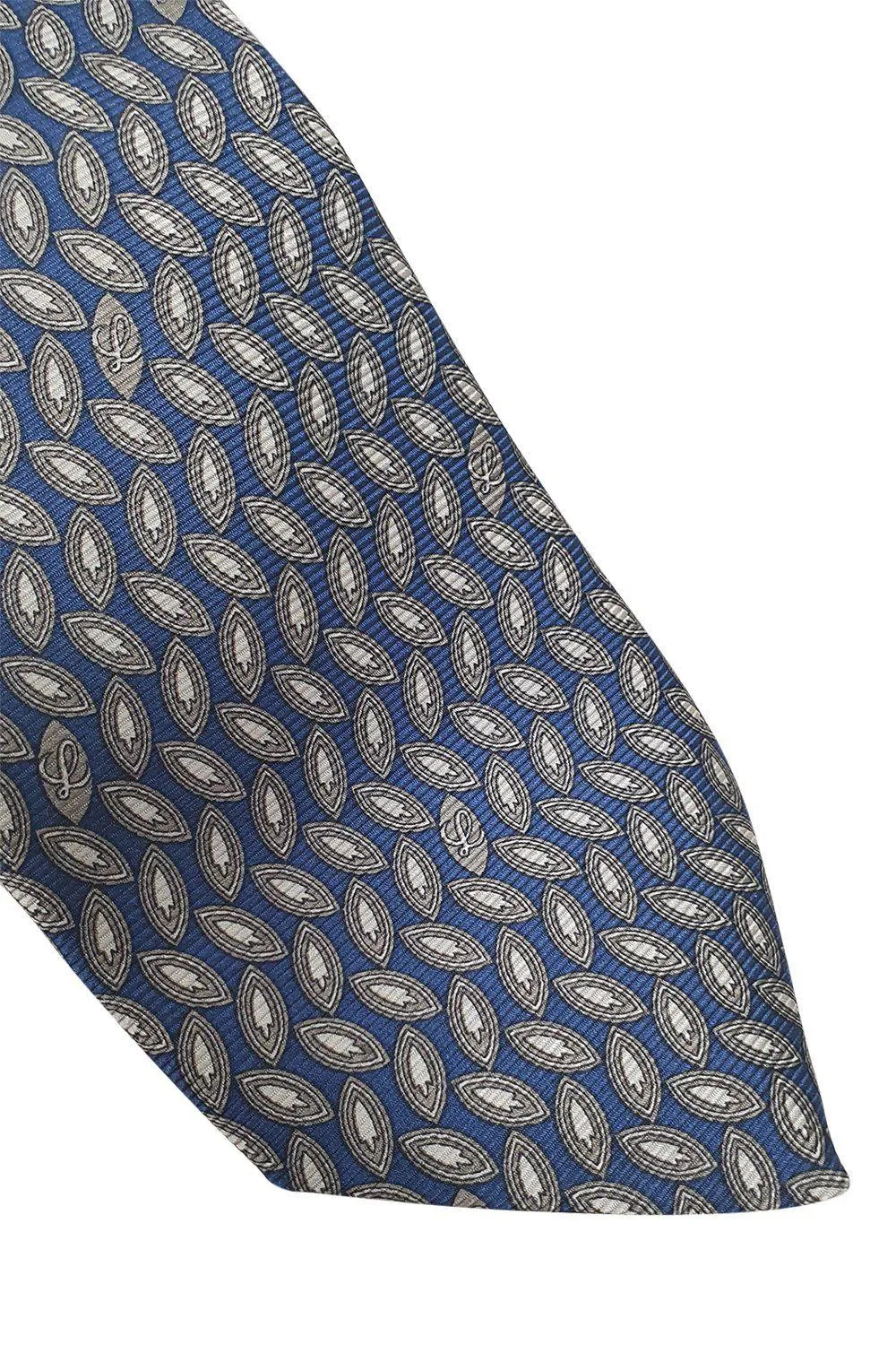 LOEWE 100% Silk Navy Tie Brown Leaves Repeat (60" L | 3" W)