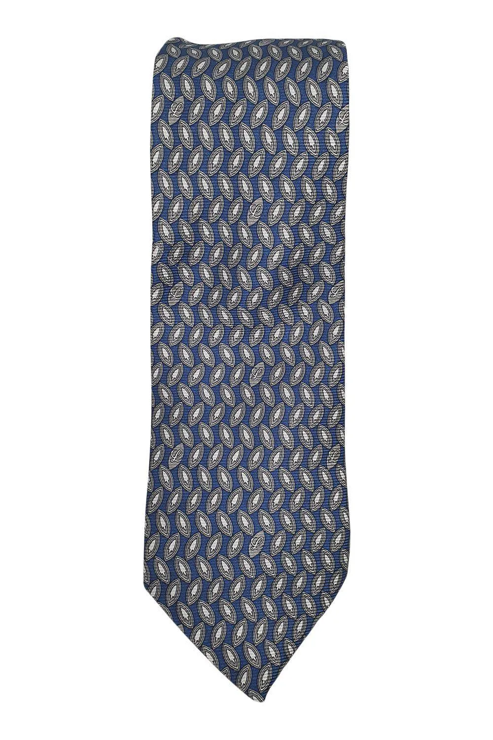 LOEWE 100% Silk Navy Tie Brown Leaves Repeat (60" L | 3" W)