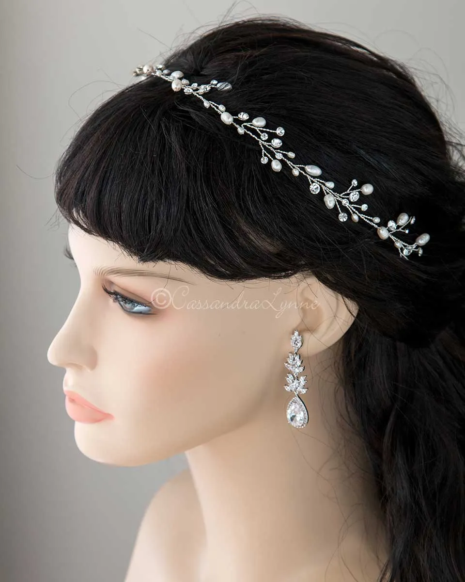 Long Wedding Hair Vine with Freshwater Pearls