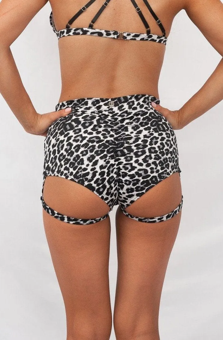 Lure You Shorts - High Waist Scrunch Garter Shorts Grey Leopard