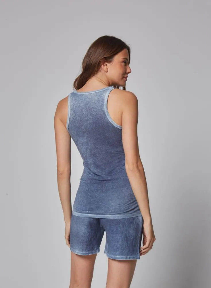 Majestic Stretch Linen Hand Dye Tank in Ocean