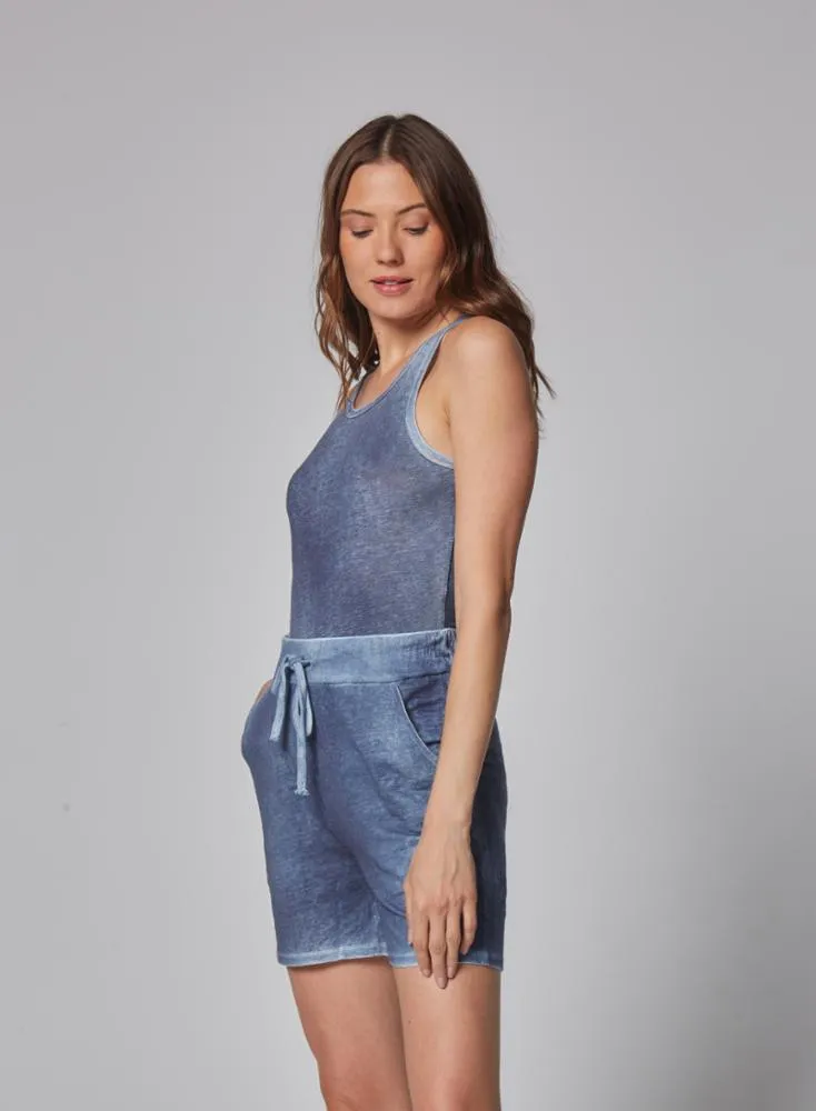 Majestic Stretch Linen Hand Dye Tank in Ocean