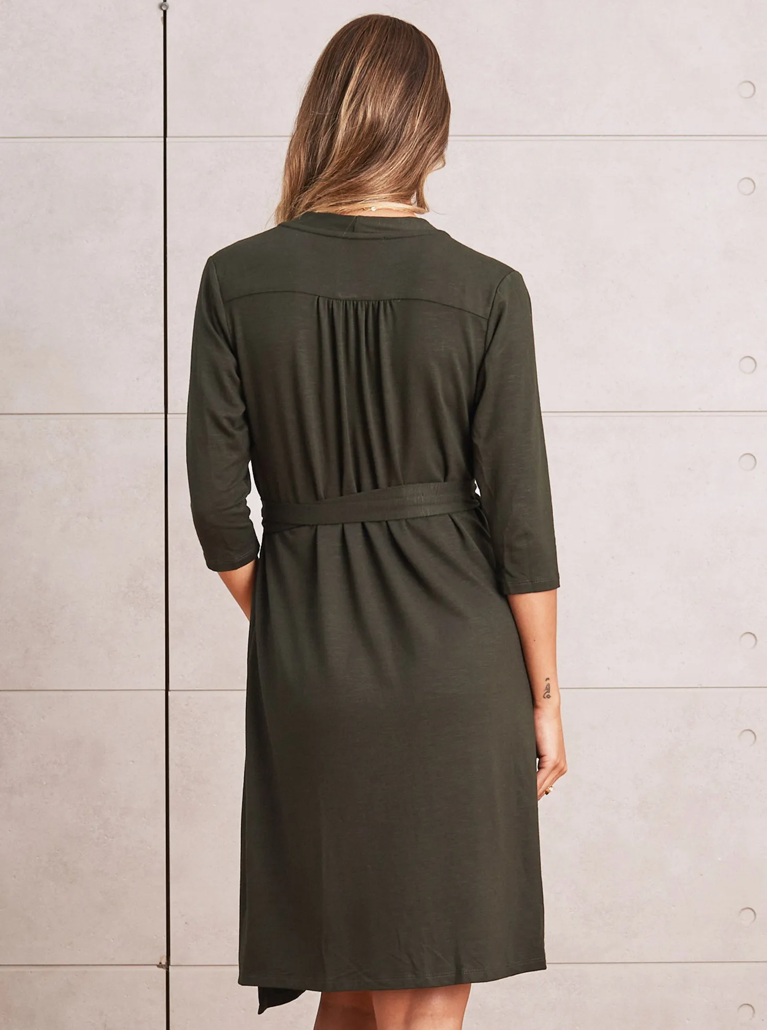 Maternity Classic Wrap Feeding Dress in Olive Green