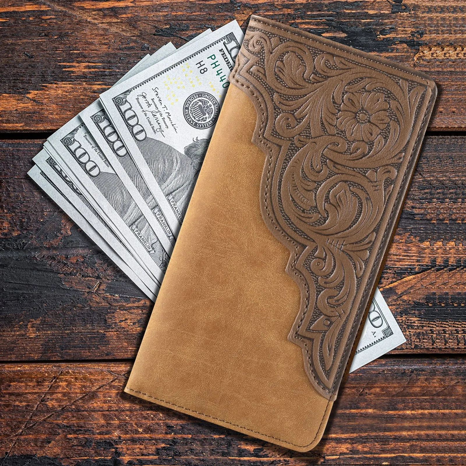 Montana West Embossed Floral Long Bifold Wallet