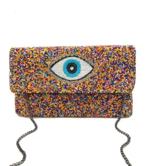 Multi Color Evil Eye Beaded Clutch