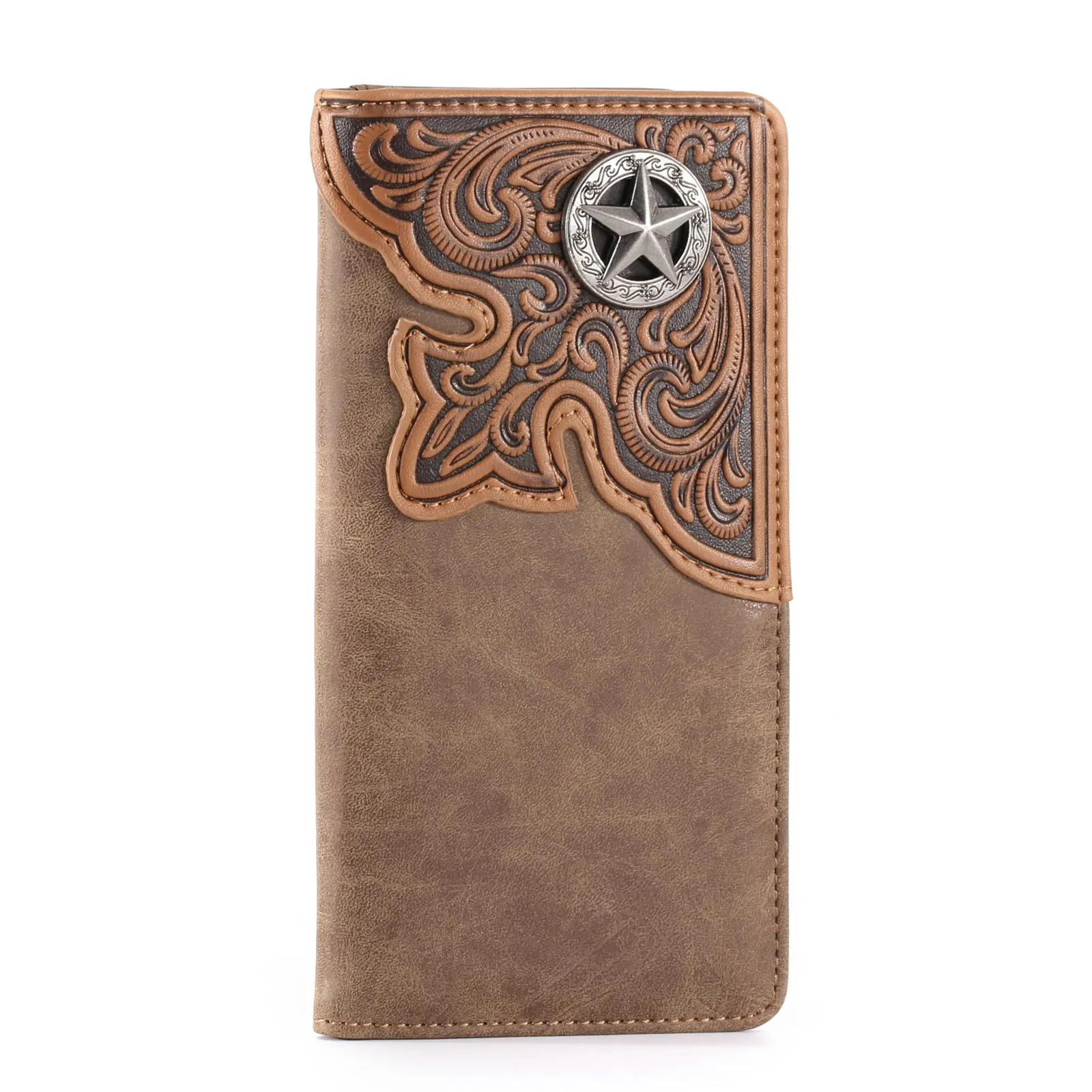 MW-610  Embossed Lone Star Concho Men's Bifold Long PU Leather Wallet