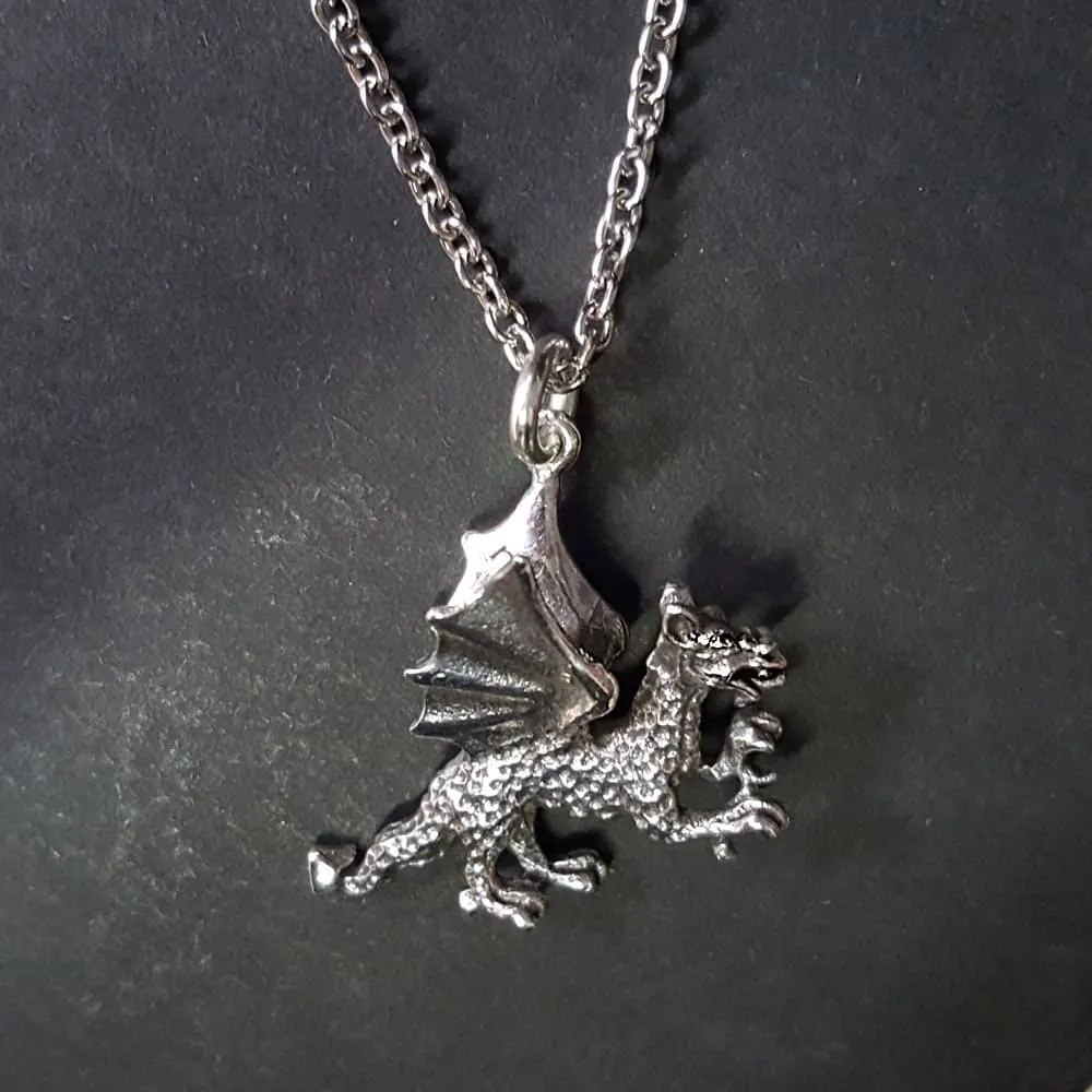 NEW: Gothic Winged Dragon Necklace, Sterling Silver 3D Dragon Pendant With Chain