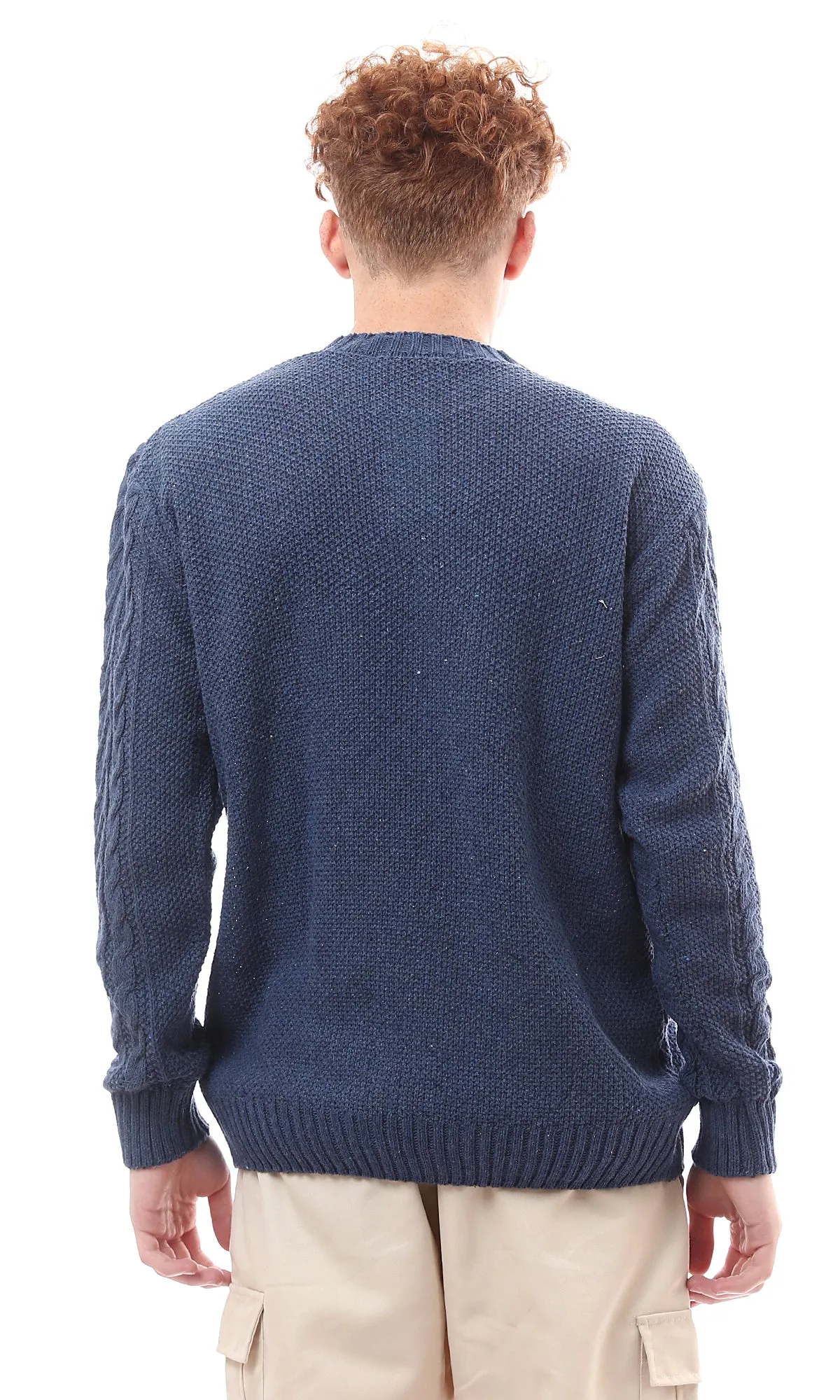 O171305 Mock Neck Long Sleeves Knitted Navy Blue Pullover