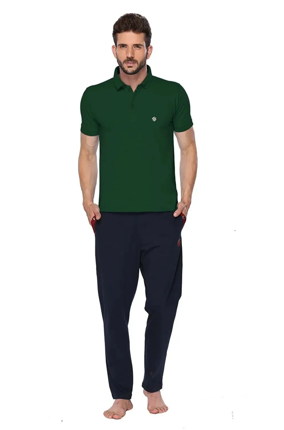 ONN Men's Cotton Polo T-Shirt (Pack of 2) in Solid Bottle Green-Red colours