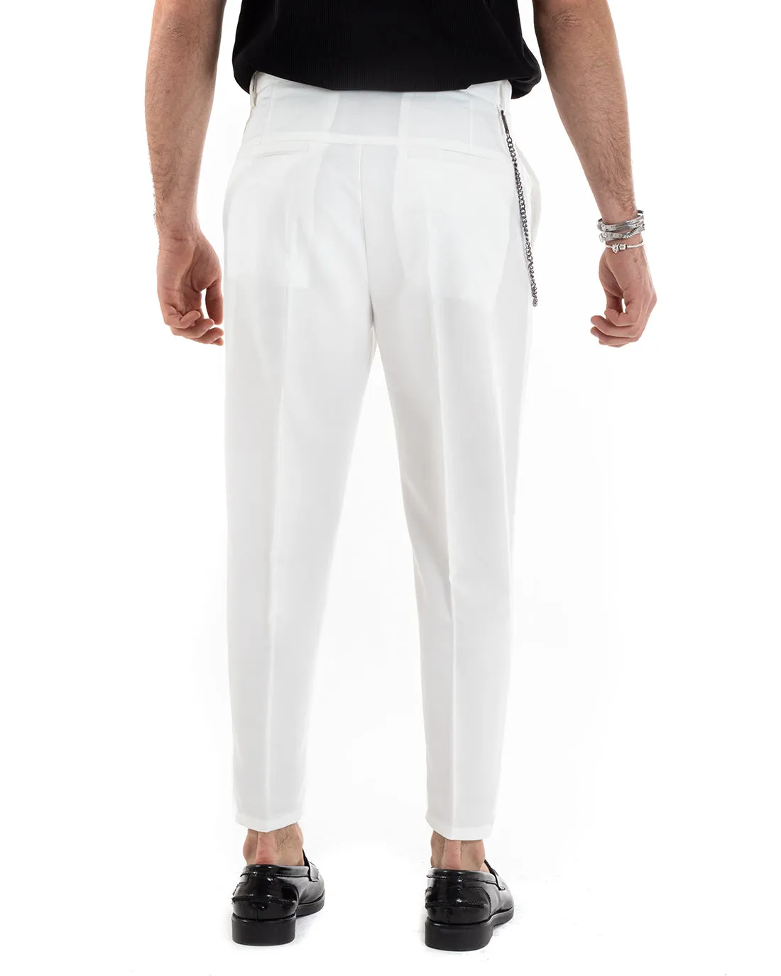 Pantaloni Uomo Viscosa Tasca America Bianco Abbottonatura Allungata Capri Sartoriale GIOSAL-P5979A