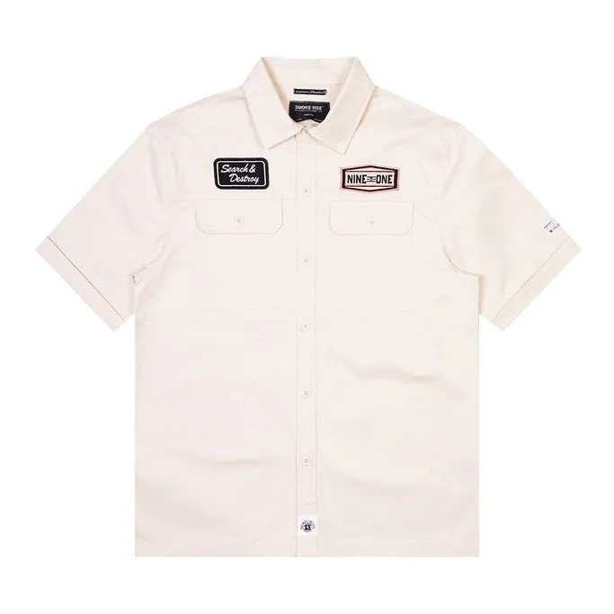 Printed Twill Workwear Shirt - Ecru