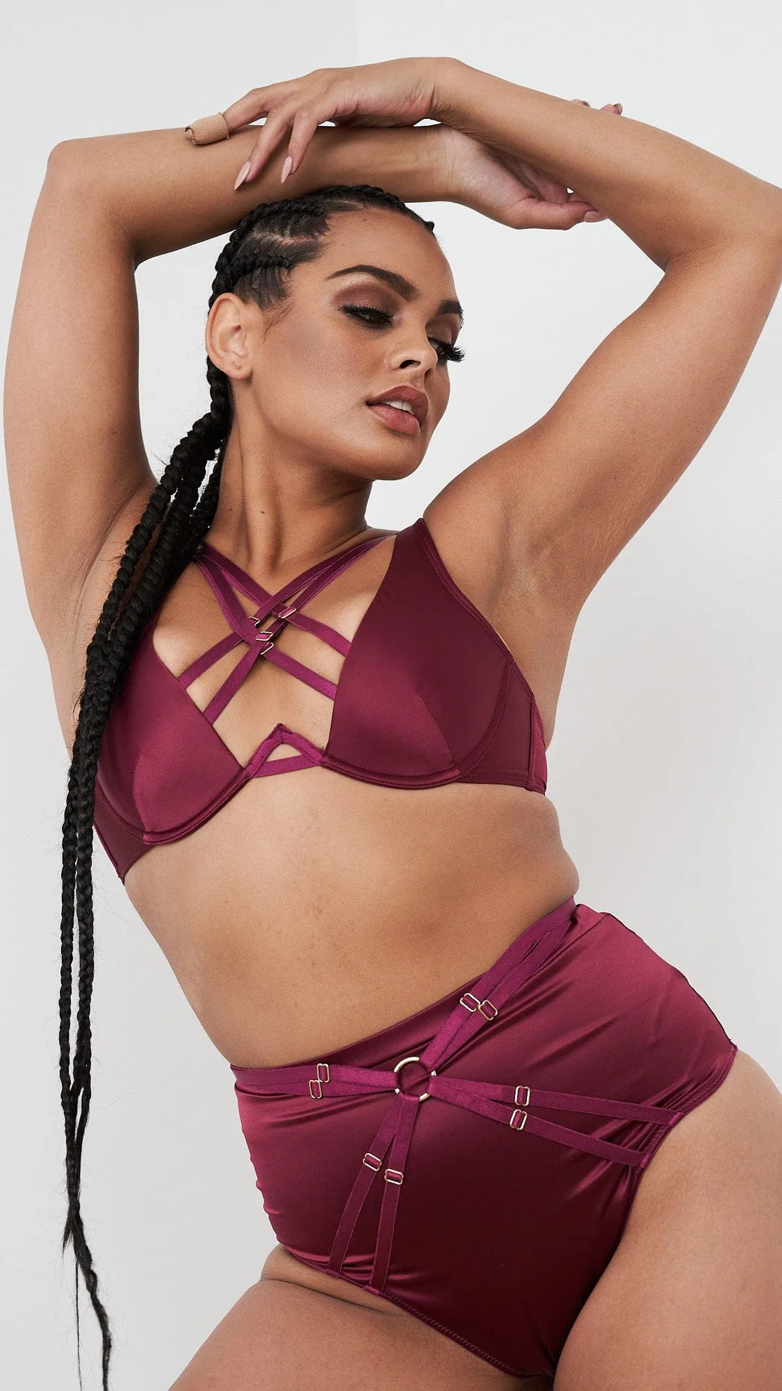 Rosie Bottom - Strappy Satin High Waist Bottom Magenta