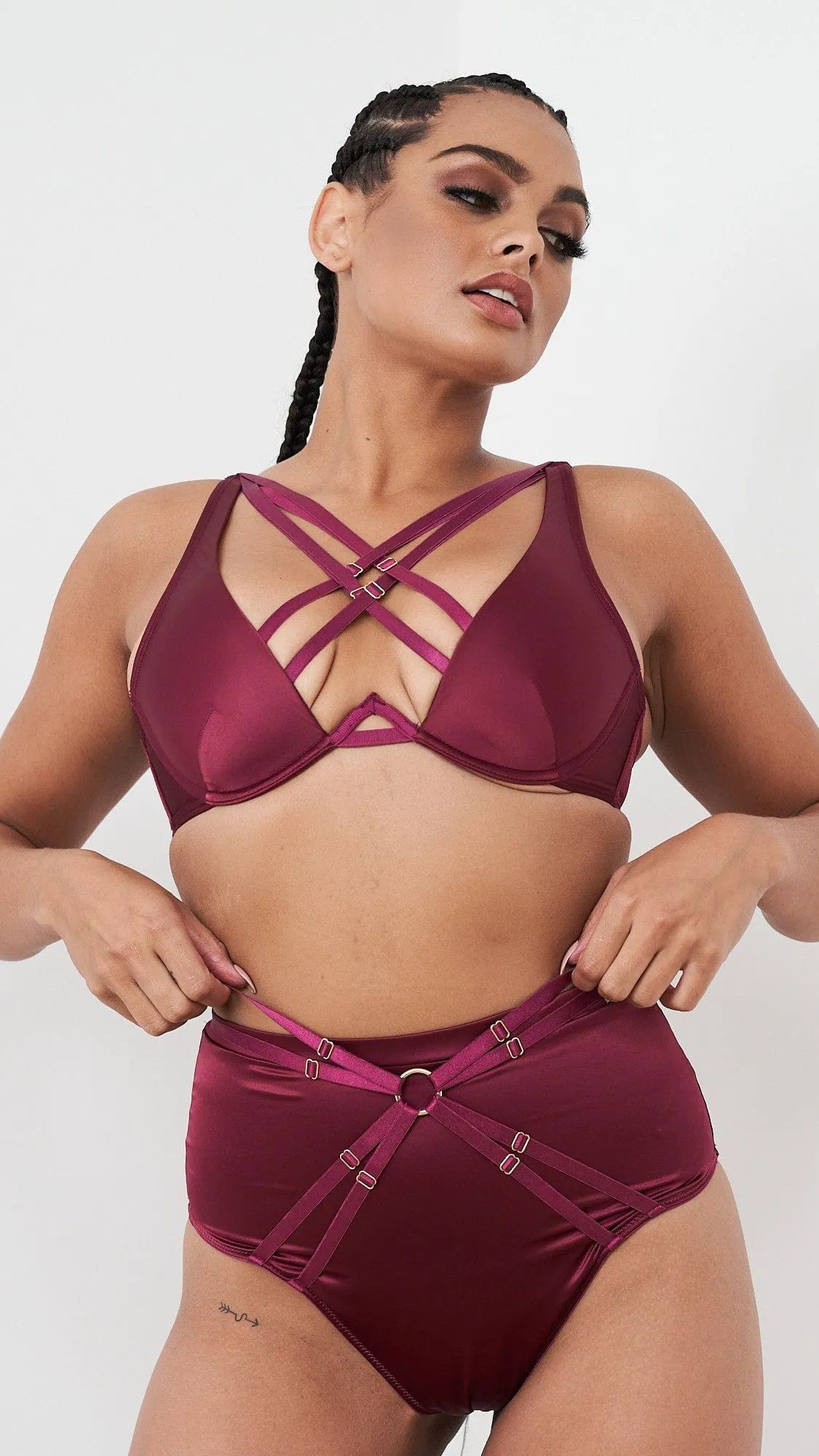 Rosie Bottom - Strappy Satin High Waist Bottom Magenta