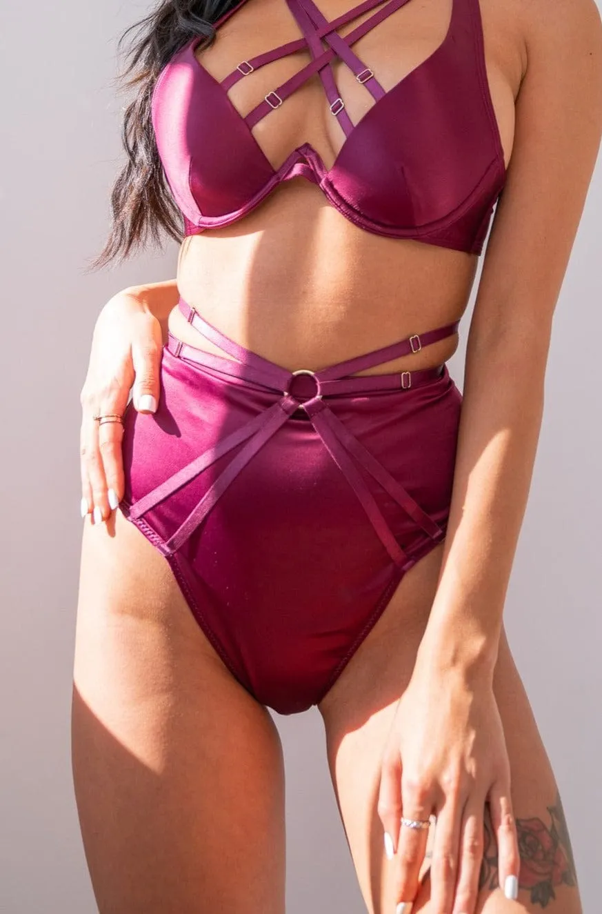 Rosie Bottom - Strappy Satin High Waist Bottom Magenta